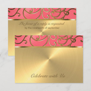 Bat Mitzvah Rosa und Gold Filigree Wirbel Einladung