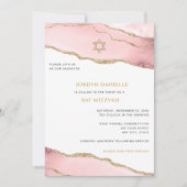 Bat Mitzvah, Rosa und Gold Glitzer Agate Modern Einladung (Vorderseite)