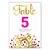 Bat Mitzvah Rosa und Goldene Foil Tree of Life Mod Tischnummer (Vorderseite)