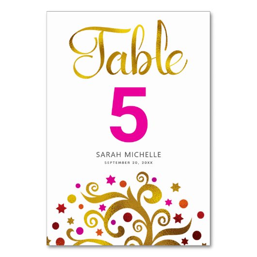 Bat Mitzvah Rosa und Goldene Foil Tree of Life Mod Tischnummer (Vorderseite)