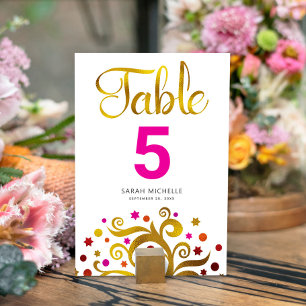 Bat Mitzvah Rosa und Goldene Foil Tree of Life Mod Tischnummer