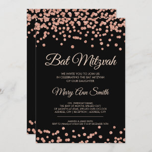 Bat Mitzvah Rose Gold Imitat Glitzer Confetti Schw Einladung