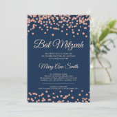 Bat Mitzvah Rose Gold Imitats Glitzer Confetti Mar Einladung (Stehend Vorderseite)