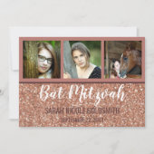 Bat Mitzvah Rose Gold Imitats Glitzer FotoCollage Einladung (Vorderseite)