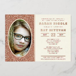 Bat Mitzvah Rose Gold Oval Foto Chic Rose Gold Folieneinladung