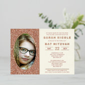 Bat Mitzvah Rose Gold Oval Foto Chic Rose Gold Folieneinladung (Stehend vorne)