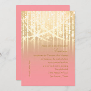 Bat Mitzvah Rose Rosa und Gold Funkelnd Lichter Einladung