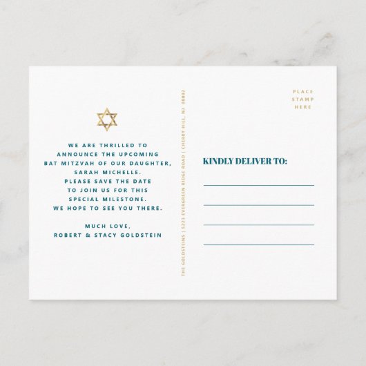 Bat Mitzvah Save the Date Aquamarin Ombre Agate Sc Einladungspostkarte (Rückseite)