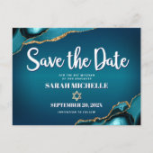 Bat Mitzvah Save the Date Aquamarin Ombre Agate Sc Einladungspostkarte (Vorderseite)
