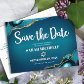 Bat Mitzvah Save the Date Aquamarin Ombre Agate Sc Einladungspostkarte