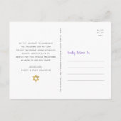 Bat Mitzvah Save the Date Gold Lila Wasserfarbe Einladungspostkarte (Rückseite)
