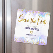 Bat Mitzvah Save the Date Gold Lila Wasserfarbe Magneteinladung