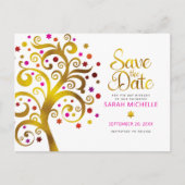 Bat Mitzvah Save the Date Gold & Pink Tree of Life Einladungspostkarte (Vorderseite)