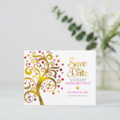 Bat Mitzvah Save the Date Gold & Pink Tree of Life Einladungspostkarte (Stehend Vorderseite)
