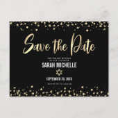 Bat Mitzvah Save the Date Modernes Black Gold Scri Einladungspostkarte (Vorderseite)