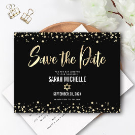 Bat Mitzvah Save the Date Modernes Black Gold Scri Einladungspostkarte