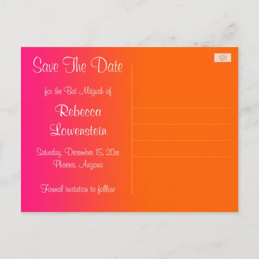 Bat Mitzvah Save the Date Postkarte - Kopfbrett (Rückseite)
