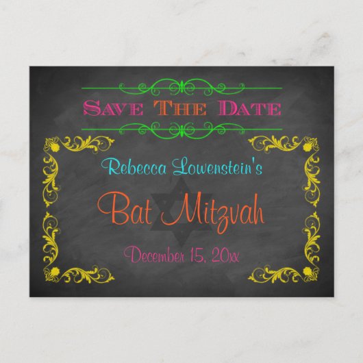 Bat Mitzvah Save the Date Postkarte - Kopfbrett (Vorderseite)