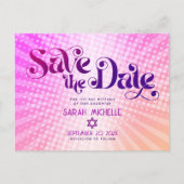 Bat Mitzvah Save the Date Retro Pink Orange Ombre Einladungspostkarte (Vorderseite)