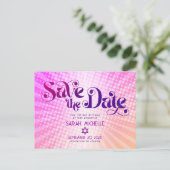Bat Mitzvah Save the Date Retro Pink Orange Ombre Einladungspostkarte (Stehend Vorderseite)
