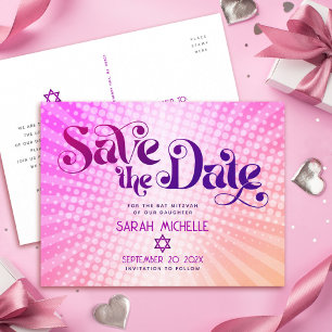 Bat Mitzvah Save the Date Retro Rosa Orange Ombre Einladungspostkarte