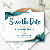 Bat Mitzvah Save the Date Türkis Agate Script Einladungspostkarte