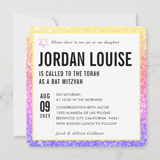 BAT MITZVAH schlichter, moderner schicker Regenbog Einladung (Vorderseite)