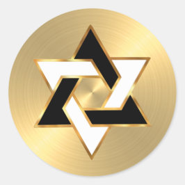 Bat Mitzvah Schwarz-weißer Star von David auf Gold Runder Aufkleber