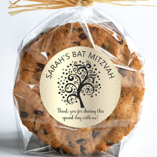 Bat Mitzvah Schwarzer Baum des Lebens Skript Golde Runder Aufkleber