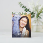 Bat Mitzvah Script Foto Silver Floral Vielen Dank Postkarte (Stehend Vorderseite)