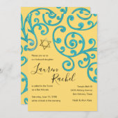 Bat Mitzvah Scroll Muster Aqua Einladung (Vorne/Hinten)