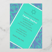 Bat Mitzvah Scroll Muster Aqua Einladung (Vorderseite)