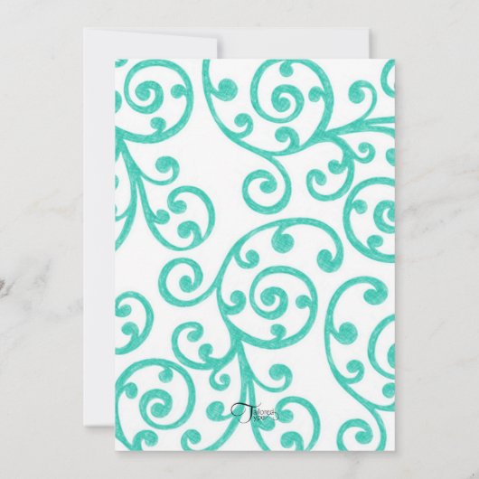 Bat Mitzvah Scroll Muster Aqua Einladung (Rückseite)