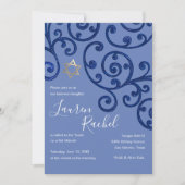 Bat Mitzvah Scroll Muster Blaue Einladung (Vorderseite)