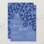 Bat Mitzvah Scroll Muster Blaue Einladung (Vorne/Hinten)