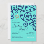 Bat Mitzvah Scroll Muster Blaue Einladung (Vorderseite)