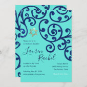 Bat Mitzvah Scroll Muster Blaue Einladung (Vorne/Hinten)