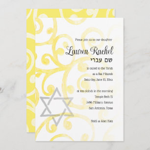 Bat Mitzvah Scroll Muster Gelbe Einladung