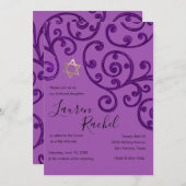 Bat Mitzvah Scroll Muster Lila Einladung (Vorne/Hinten)