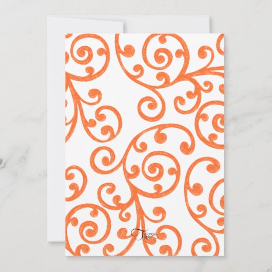 Bat Mitzvah Scroll Muster Orange Einladung (Rückseite)