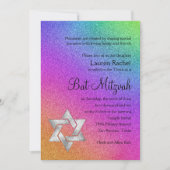 Bat Mitzvah Sehr farbenfroher Regenbogen mit Silve Einladung (Vorderseite)