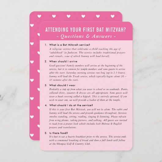 BAT MITZVAH Service Frage beantworten Anleitung pi Einladung (Vorne/Hinten)