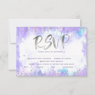 Bat Mitzvah Silberfolie lila Aquarell-entrée RSVP Karte