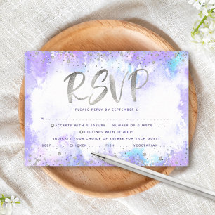 Bat Mitzvah Silberfolie lila Aquarell-entrée RSVP Karte