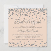 Bat Mitzvah Silver Glitzer Confetti Rosa Einladung (Vorderseite)
