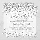 Bat Mitzvah Silver Imitats Glitzer Confetti Weiß Einladung (Vorne/Hinten)
