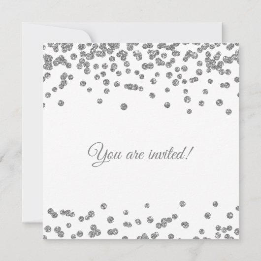 Bat Mitzvah Silver Imitats Glitzer Confetti Weiß Einladung (Rückseite)