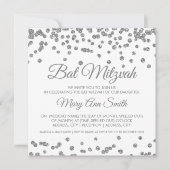 Bat Mitzvah Silver Imitats Glitzer Confetti Weiß Einladung (Vorderseite)