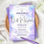 Bat Mitzvah Silver Lila Watercolor Girly 2 Veranst Einladung<br><div class="desc">Seien Sie stolz, freuen Sie sich und präsentieren Sie diesen Meilenstein Ihres Lieblings-Bat Mitzvah! Versenden Sie diese atemberaubende, moderne, personalisierte Einladung für eine Veranstaltung, an die Sie sich erinnern können. Funkelnd Imitate Silber-Folie Skript, Glitzer Punkte. Der Star von David und Typografie-Skript überlagern einen leichten lila Aquarellhintergrund. Personalisieren Sie den benutzerdefinierten...</div>