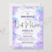 Bat Mitzvah Silver Lila Watercolor Girly 2 Veranst Einladung (Vorderseite)